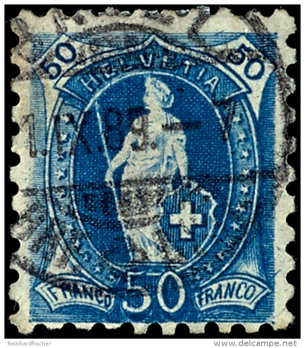 50 C. Blau, Z&auml;hnung B, Farbfrisches Exemplar Mit Zentrischem Stempel "BASEL 1.IX.89", Eckzahnbug, Gepr.... - Other & Unclassified