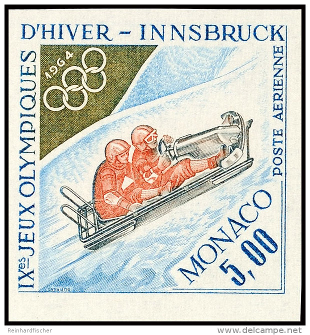 5 Fr. Flugpostmarke Winter-Olympiade 1964 Innsbruck, Zweierbob, UNGEZ&Auml;HNT Statt Gez&auml;hnt, Tadellos... - Sonstige & Ohne Zuordnung