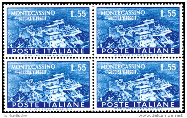 20 U. 55L. Kloster Monte Cassino, Postfrische 4er-Blocks, Mi. 400,-, Katalog: 837/38 **20 And 55L. Abbey Monte... - Ohne Zuordnung