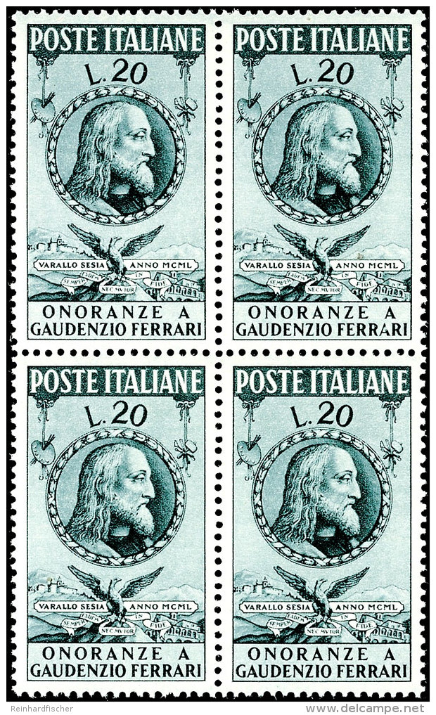 20 L Gaudenzio Ferrari, Postfrischer 4er-Block, Mi. 120,-, Katalog: 795 **20 L Gaudenzio Ferrari, Unhinged Mint... - Ohne Zuordnung