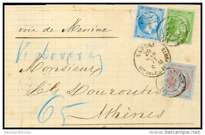 5L., 20 L. Und 40 L. Als MiF A. Faltbrief Vom 20.3.1871 Von Neapel Nach Messina, Brief Wurde In Athen Mit 65L.... - Sonstige & Ohne Zuordnung