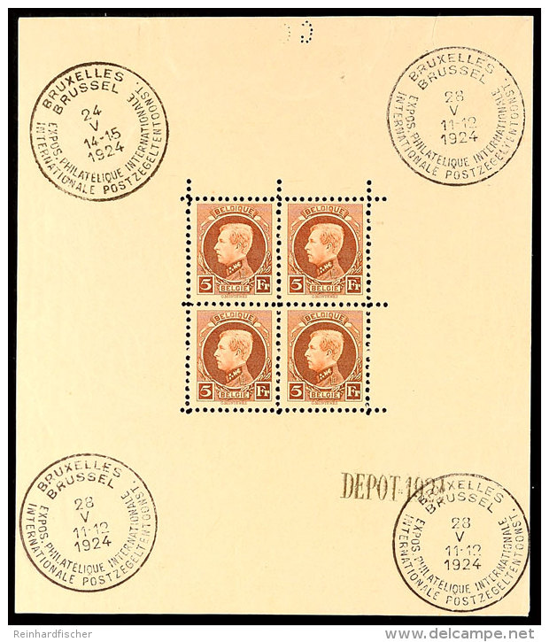 5 Fr. Rotbraun A. S&auml;misch, Internationale Briefmarkenausstellung Br&uuml;ssel 1924, Postfrischer Kleinbogen,... - Sonstige & Ohne Zuordnung