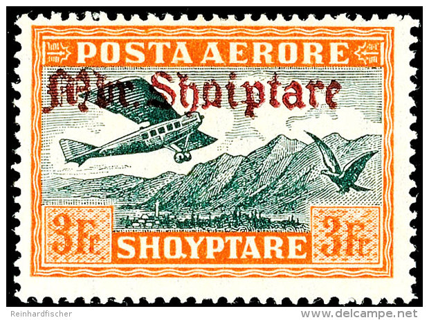 5 Q. Bis 3 Fr. Freimarken Mit Rotbraunem Aufdruck, Flugpostausgabe 1929, Tadellos Postfrisch, Auflage Nur 1.014... - Albanien