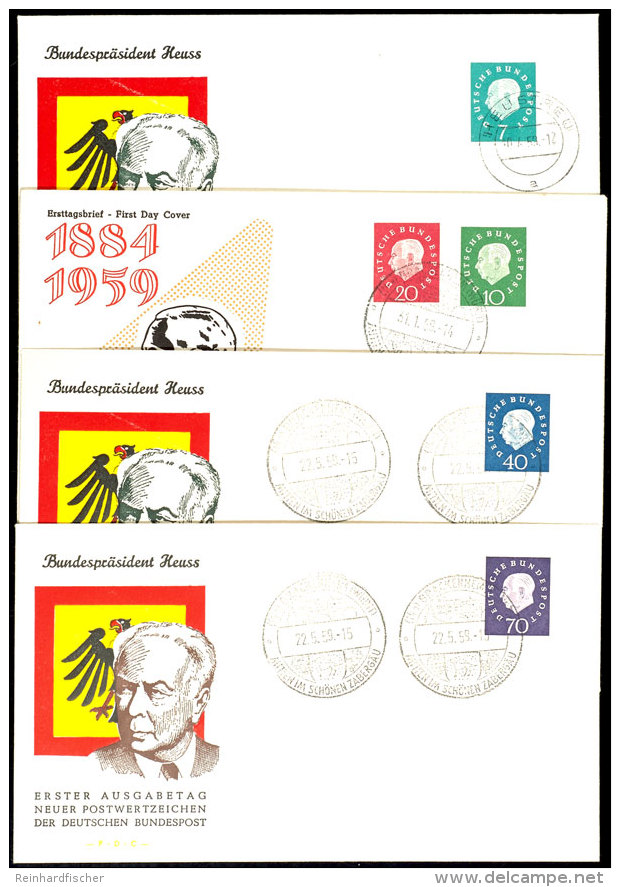 1959, "Heuss-Medallion" Kpl. Auf Vier Schmuck-FDC, Mi. 265,--, Katalog: 302/06FDC BF1959, "Heuss Medallion"... - Sonstige & Ohne Zuordnung