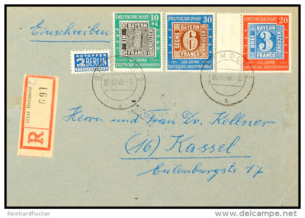 10 Pfg Bis 30 Pfg Tag Der Briefmarke 1949 Als Reine Satzfrankatur Auf Portogerechtem R-Brief Von Detmold Nach... - Sonstige & Ohne Zuordnung