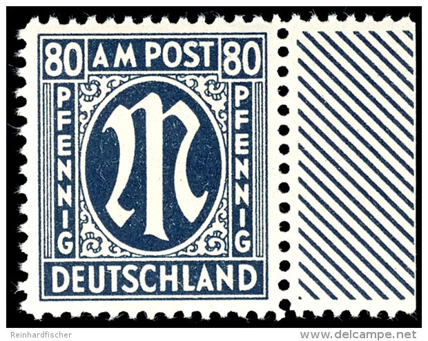 80 Pfg Schwarzblau Mit Rechtem Seitenrand, Tadellos Postfrisch, Tiefst Gepr. Schlegel BPP, Mi. 180,-, Katalog:... - Other & Unclassified