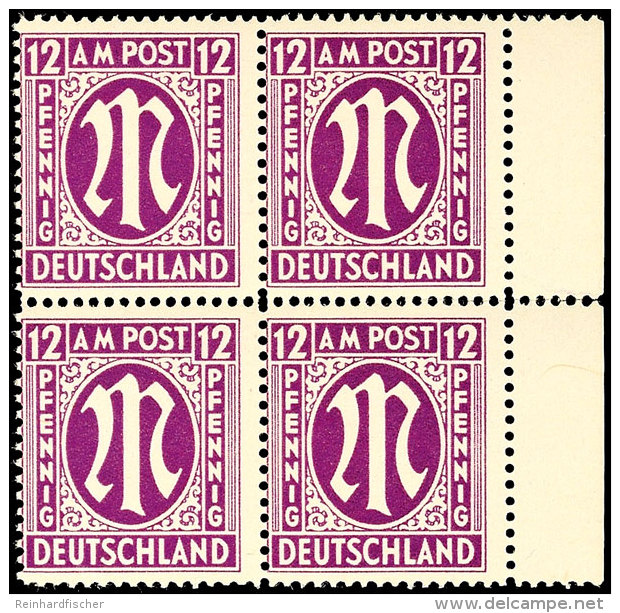 12 Pfennig AM-Post, F-Z&auml;hnung, Z-Papier, Viererblock (etwas Angetrennt), Tadellos Postfrisch, Gepr. Hettler... - Other & Unclassified