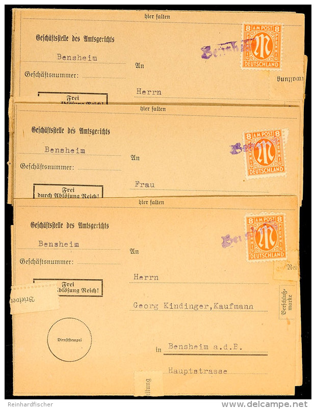 "Bensheim", Violetter L1 Als Notstempel Auf Vier Ortsbriefen Des Amtsgericht Bensheim Aus 1945, Vollst&auml;ndiger... - Other & Unclassified