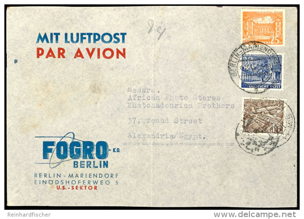 30 Pfg., 25 Pfg. Und 15 Pfg. Bauten Auf Auslands-Luftpostbrief Aus BERLIN-MARIENDORF 19.11.51 Nach Alexandria,... - Sonstige & Ohne Zuordnung