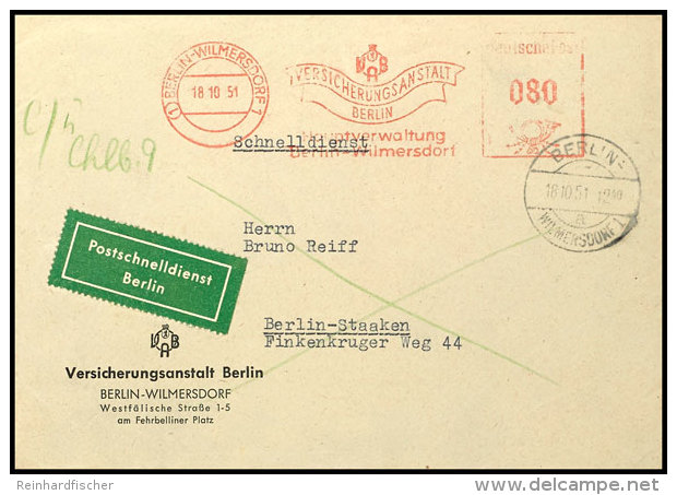 80 Pfg. Absenderfreistempel Aus BERLIN-WILMERSDORF 18.10.51 Auf Postschnelldienstbrief Nach Berlin- Staaken Mit... - Sonstige & Ohne Zuordnung