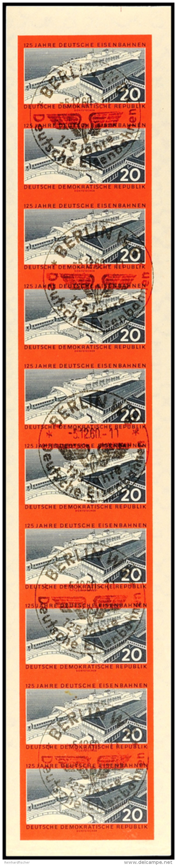 1960, 125 Jahre Deutsche Eisenbahnen, 20 Pfg., Orangerot/schwarz, Geschnitten, Original-Zehnerstreifen, Entwertet... - Sonstige & Ohne Zuordnung
