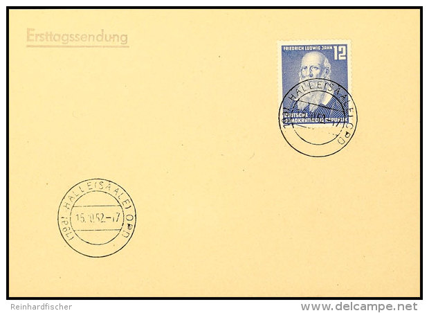 12 Pfg Jahn Auf FDC-Karte Von HALLE 15.10.52, Tadellos, Mi. 80,-, Katalog: 317FDC BF12 Pfg Jahn On First Day... - Other & Unclassified