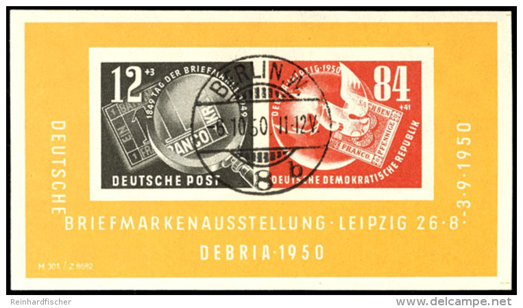 1950, "Debria"-Block Mit Rund-Stpl. BERLIN W8 Und Originalgummi, Tadellos, Mi. 170,--, Katalog: Bl. 7 O1950,... - Sonstige & Ohne Zuordnung