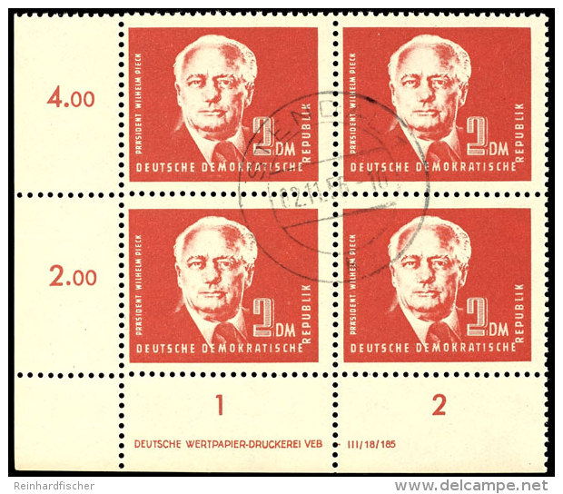 Pieck 2 DM, Eckrandviererblock Mit DZ 5, Stempel STENDAL, Mi. 100/200,--, Katalog: 254DZ 5 OPieck 2 DM, Corner... - Sonstige & Ohne Zuordnung