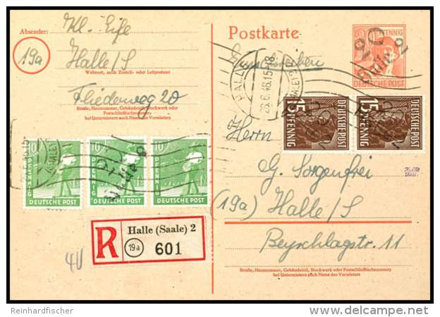 30 Pfg. Arbeiter Ganzsachenkarte Mit Handstempel "20/Halle 2" Und Zufrankatur (u.a. Mi.-Nr. 169 IV Senkrechtes Paar... - Other & Unclassified