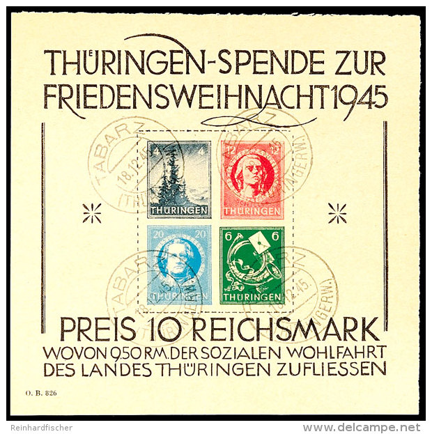 Blockausgabe "Weihnachten 1945", Papier T, Type I, Gestempelt "Tabarz (Th&uuml;ringerw.) 18.12.45", Horizontale Und... - Other & Unclassified