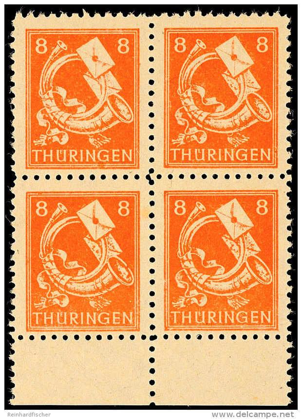 8 Pf. Orange Spargummi Im 4er-Block, Yy-Papier, Tadellos Postfrisch, Gepr. Str&ouml;h BPP, Mi 400.-, Katalog:... - Other & Unclassified