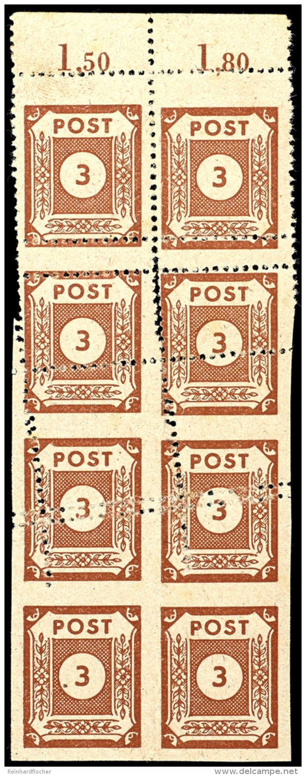 3 Pfg Ziffern, Total Verz&auml;hnte Einheit, Postfrisch, Sehr Dekorativ!, Katalog: 56Abart **3 Pfg Numerals,... - Other & Unclassified