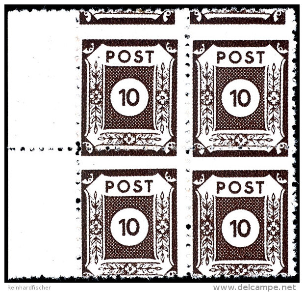 10 Pf Postmeisterz&auml;hnung Klotzsche Linker Randviererblock Tadellos Postfrisch, Jeder Wert Tiefst Gepr.... - Other & Unclassified