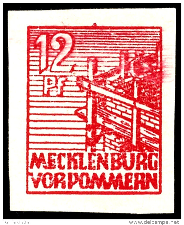 12 Pfg Freimarke, Ungez&auml;hnter Probedruck In Roter Farbe Auf Kartonpapier, Ohne Gummi, Wie Hergestellt, Gepr.... - Other & Unclassified