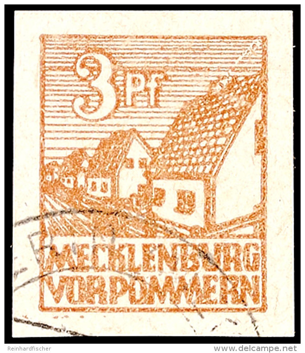 3 Pf. Lebhaftorangebraun, Plattenfehler X, Tadellos, Gestempelt, Gepr. Kramp BPP, Mi. 550.- (ohne Aufschlag... - Sonstige & Ohne Zuordnung