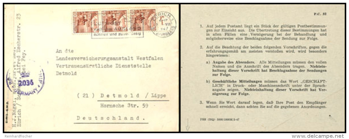 1947, Einlagezettel  P.C.32  Mit  Drei Hinweisen "1. Auf Jedem Postamt...." (DV PSS HQ 5000/1000M/3-47" Mit... - Other & Unclassified