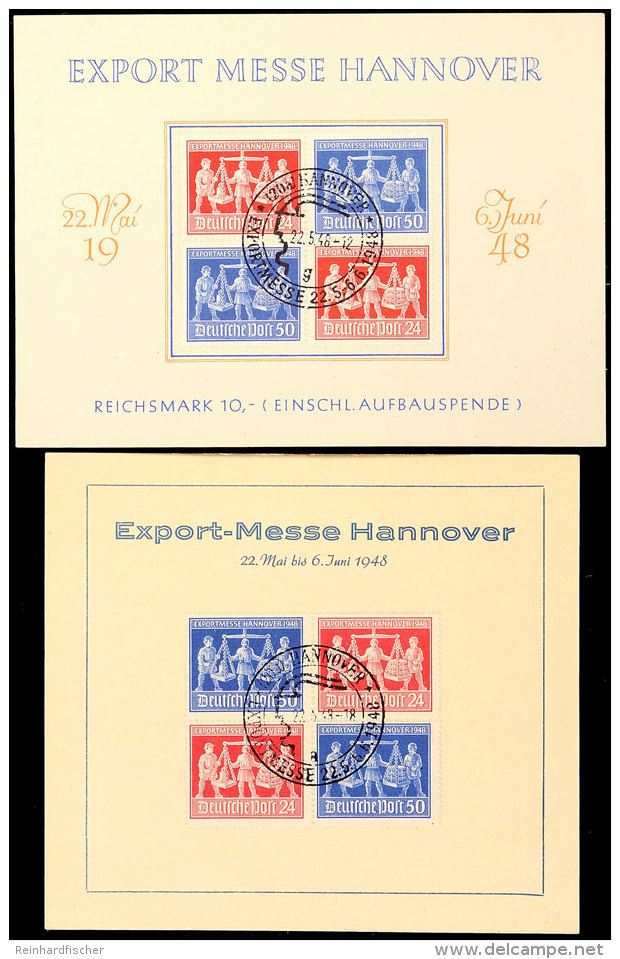 24 Pfg Und 50 Pfg "Exportmesse Hannover 1948" Als Zusammendruckviererbl&ouml;cke (beide Varianten), Tadellos... - Sonstige & Ohne Zuordnung