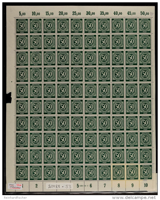 50 Pfg Ziffer Schw&auml;rzlicholivgr&uuml;n, Plattendruckbogen Mit Nicht Durchgez&auml;hnten Oberr&auml;ndern Und... - Sonstige & Ohne Zuordnung