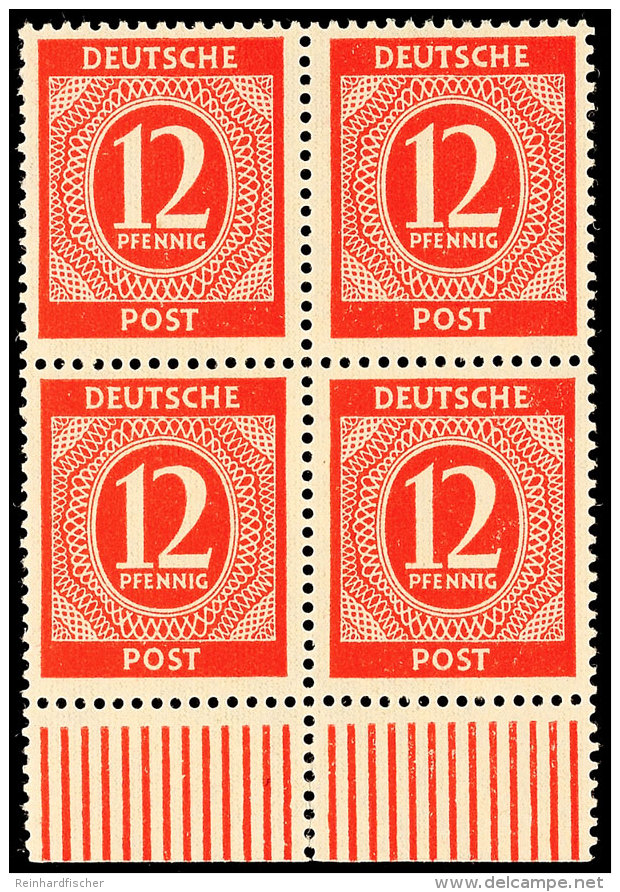 12 Pfennig Ziffernserie, C-Farbe, Viererblock Vom Walzenunterrand, Tadellos Postfrisch, Arge Farbgepr&uuml;ft, Mi.... - Sonstige & Ohne Zuordnung