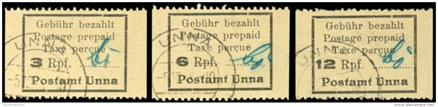 3 Pf. - 12 Pf. Geb&uuml;hrenzettel, Gestempelt, Katalog: 1/3 O3 Pf. - 12 Pf. Fee Label, Used, Catalogue: 1/3 O - Unna