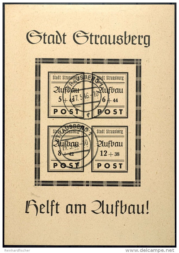 Wiederaufbaublock Mit Plattenfehler "Strausburg", Gestempelt 17.5.46 (nach G&uuml;ltigkeit), Katalog: Bl.2PFI... - Sonstige & Ohne Zuordnung