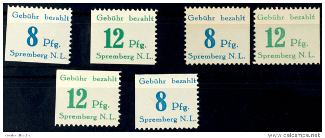 6 Und 12 Pfg., Blau Bzw. Gelblichgr&uuml;n, 3 S&auml;tze Postfrisch, Normalausgabe, 1mal Je Mit Eingedrucktem "G",... - Spremberg