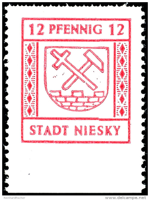 12 Pfg Rosarot Mit Unterrand Und Abart Unten Ungez&auml;hnt, Oben Doppelz&auml;hnung, Tadellos Postfrisch,... - Niesky