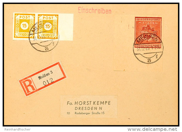 12+48 Pf. Braunrot Mit 30 Pf. Zusatzfrankatur A. Portoger. R.-Brief Nach Dresden (Kempe), Gepr. Zierer BPP, Mi.... - Meissen