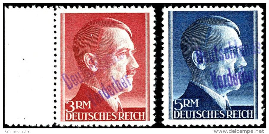 1 Pfg - 5 RM A. Hitler Mit Aufdruck, 1 RM In Besserer A-Z&auml;hnung, Tadellos Postfrisch, Signiert, Katalog: 2/24... - Meissen