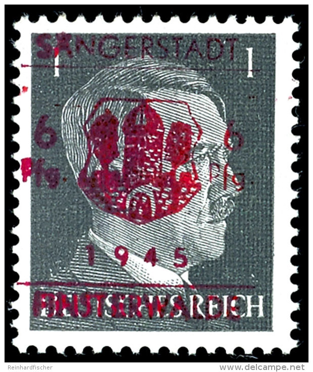 6 Pf. Roter Aufdruck Auf 1 Pf. A. Hitler, Rs. Violetter Innendienststempelteil, Postfrisch Mit Minimalem Haftpunkt,... - Finsterwalde