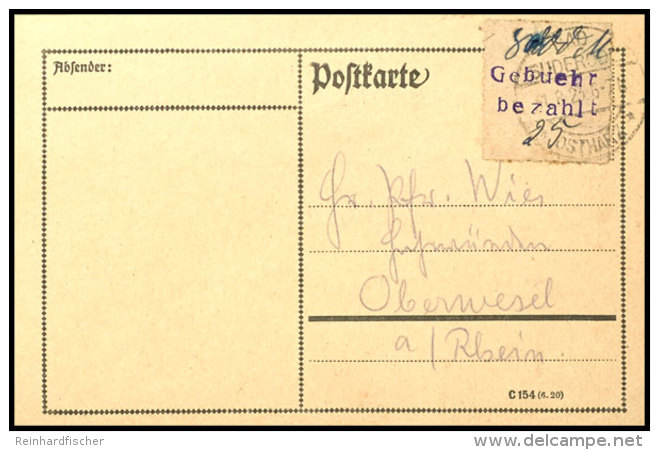 1923, Bad Suderode, Geb&uuml;hrenzettel Und Handschriftliche Geb&uuml;hrenangabe 8.000 M Und Kontrollnummer Sowie... - Sonstige & Ohne Zuordnung