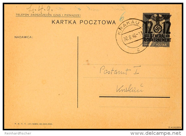 Ghetto Krakau: 1940, 12 Auf 15 Ganzsachenkarte GG Gebraucht Als Ortskarte Aus KRAKAU 30.8.40 An Das Postamt Mit... - Sonstige & Ohne Zuordnung