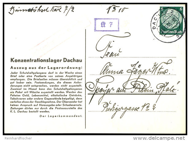 Dachau: 1935, Vordruckkarte Gebraucht Mit 6 Pfg. Hindenburg Aus DACHAU 25.11.12. Mit Rotem Ra1 "Postzensurstelle K... - Other & Unclassified