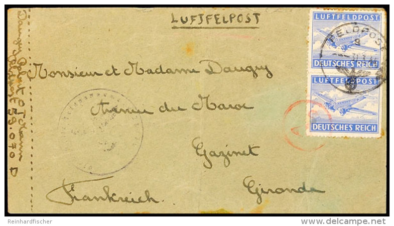 1944, Franzosen In Der Organisation Todt, Luftfeldpostbrief Mit Paar Der Luftpost-Zulassungsmarke Durchstochen Mit... - Other & Unclassified