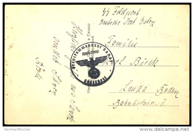 Briefstpl. "Grenzkommandant Sanok / (Umsiedlung) / Lagerarzt" Auf Feldpostkarte Mit Provisorischem Aufgabestpl.... - Other & Unclassified