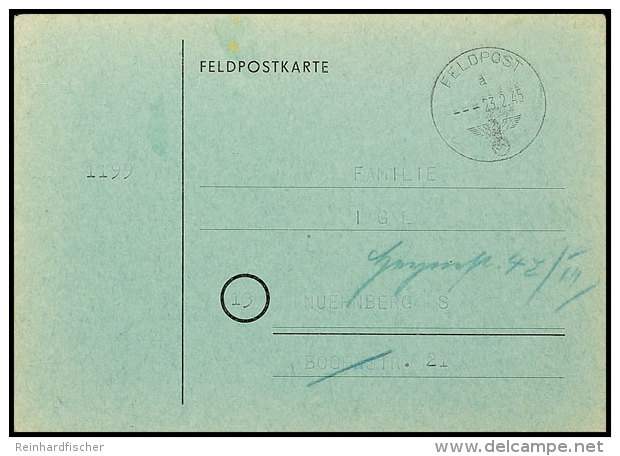 1945, Inselpost Kreta, Funkmitteilungskarte Gr&uuml;n, Gebraucht Mit Normstempel "a 23.2.45" Nach N&uuml;rnberg,... - Sonstige & Ohne Zuordnung