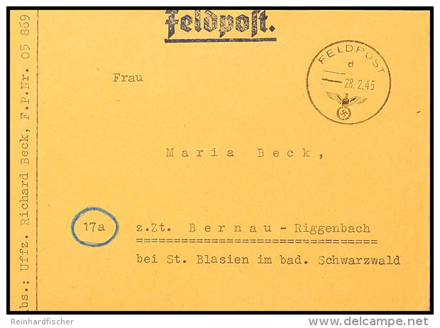 1945, Festung Lorient, Brief Mit Feldpost-Normstempel "d 28.2.45" Und Absender-Feldpost-Nummer "05869" (= Gen.... - Sonstige & Ohne Zuordnung