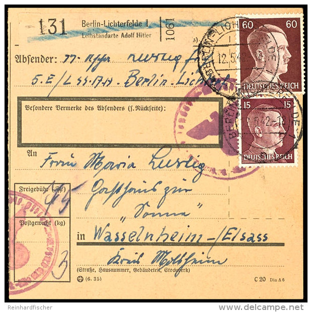 1942, Frankierte Paketkarte Aus BERLIN-LICHTERFELDE 12.5. Mit Selbstbucher-Paketzettel "Berlin-Lichterfelde 1... - Sonstige & Ohne Zuordnung