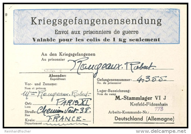 1942, Kriegsgefangenensendung, Vordruckfaltbrief An Einen Franz. Kriegsgefangenen In Das Stammlager VI J -... - Other & Unclassified