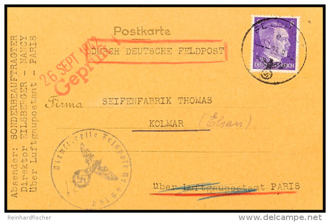 1942, 6 Pfg. Hitler Mit Feldpost-Normstempel "e 23.9." Auf Postkarte "Durch Deutsche Feldpost" Vom... - Other & Unclassified