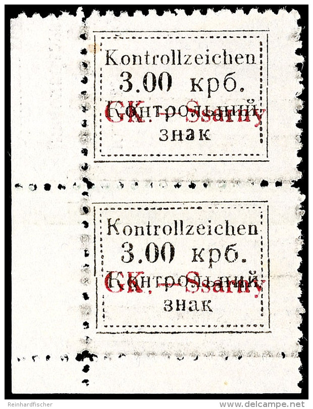 3 Krb., Senkrechtes Paar Aus Der Linken Unteren Bogenecke, Obere Marke Type I, Untere In Type II, Ungebraucht Ohne... - Sonstige & Ohne Zuordnung