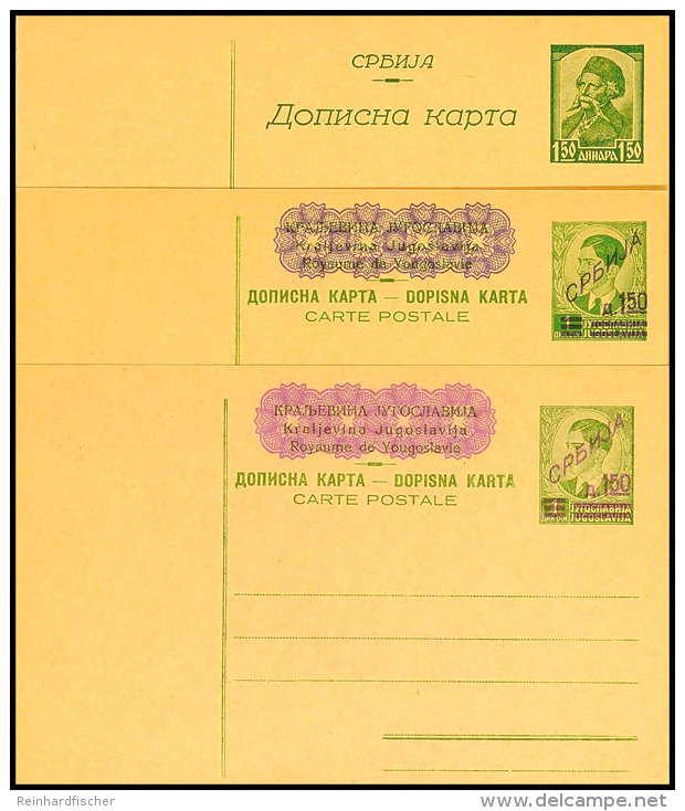 3 Ganzsachenkarten In Ungebrauchter Erhaltung: Wert-Stpl. 1 Din. Mit Aufdruck SRBIJA 1,50 Din.(2) Und Wert-Stpl.... - Other & Unclassified