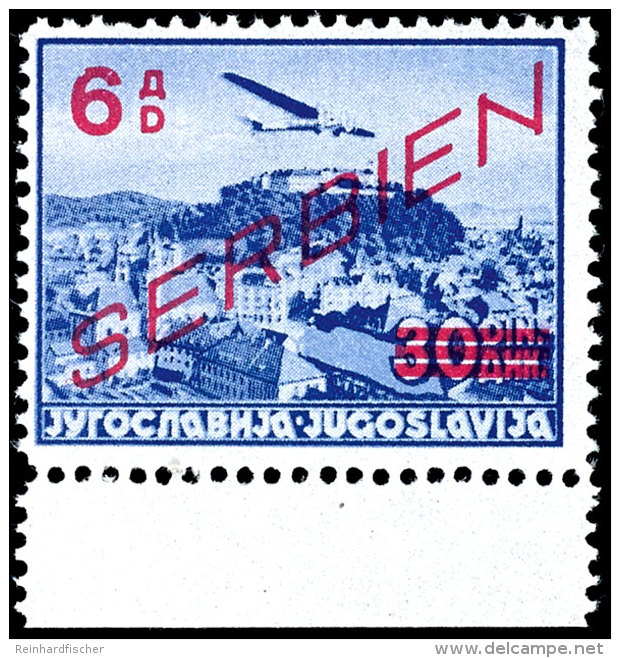 6 D. Auf 30 D. Flugpostmarke Mit Seltenem Aufdruckplattenfehler "eingekerbte Aufdruck-Wertziffer 6", Einwandfrei... - Other & Unclassified