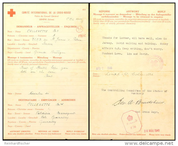 Nachrichten&uuml;bermittlung Vom November 1940 Auf Formular Des Internationalen Roten Kreuzes Aus England Nach... - Sonstige & Ohne Zuordnung